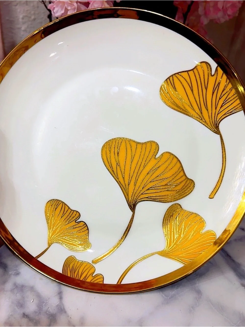 4 Gold Ginkgo Porcelain Dinner Plate - Elegant Home Dining
